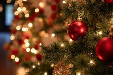 Artistic shot of beautifully arranged Christmas decorations creating a festive atmosphere